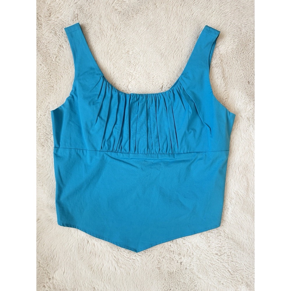 Vintage Y2K Younique Turquoise Open Back Tie Crop Top NWT Large Made USA